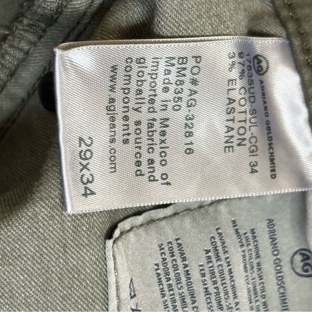 AG Adriano Goldschmied Tellis Modern Slim Olive Green Jeans Men’s 29x31 - Picture 10 of 10